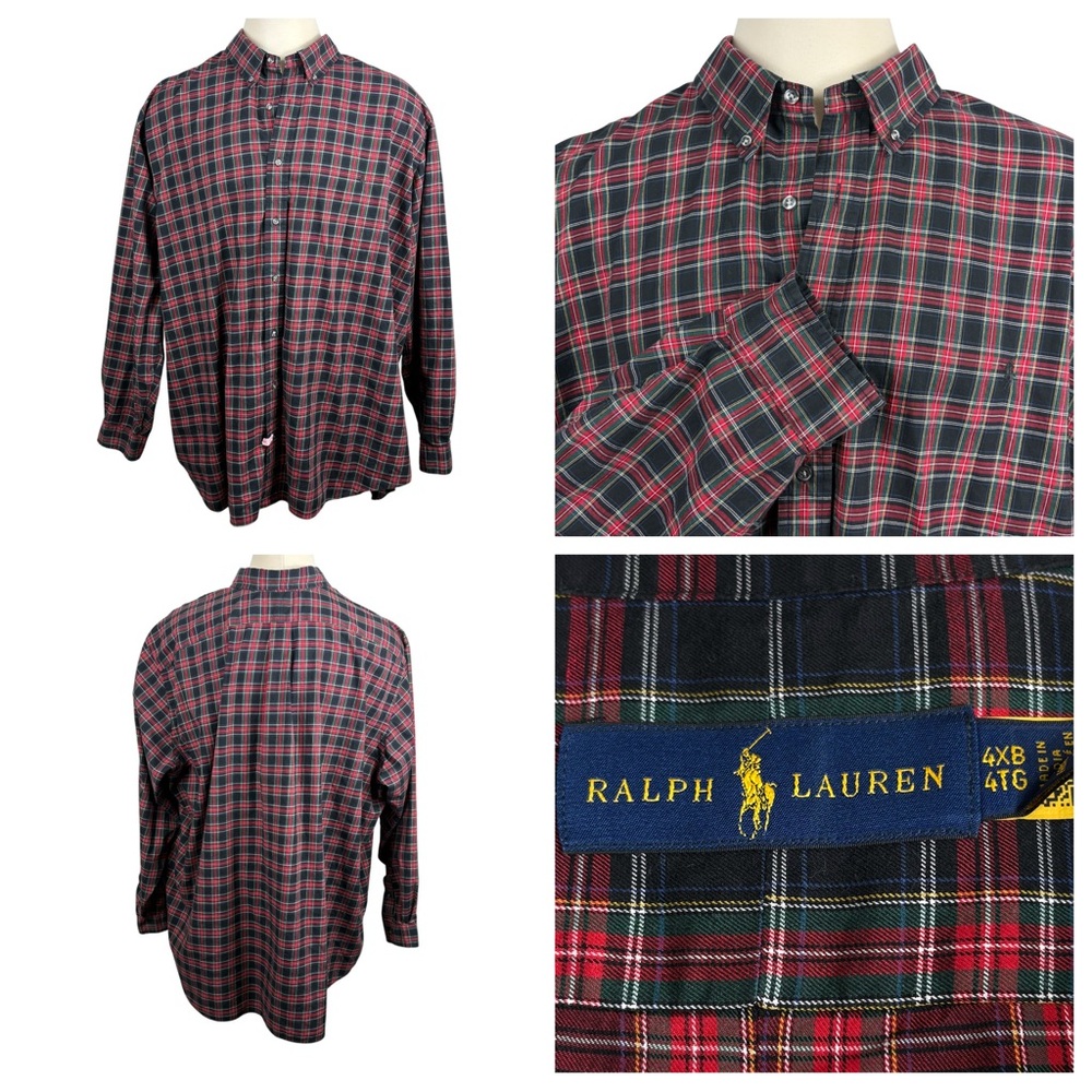 Men’s Ralph Lauren Multicolored Plaid‎ Long Sleeve Cotton Button Down 4XB 0299
